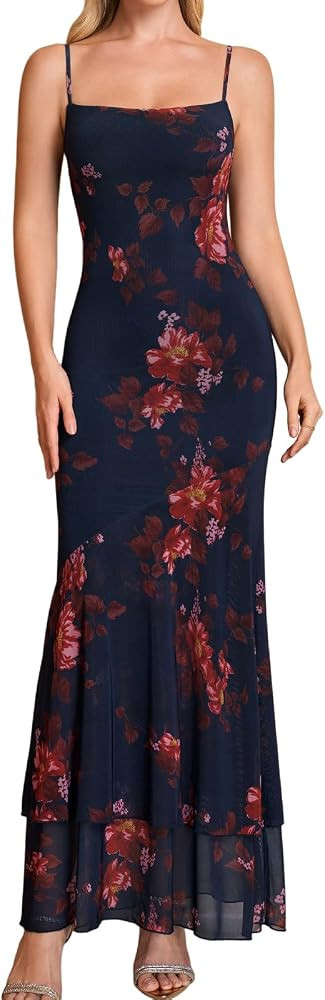 XinFSh Women\u2019s Floral Formal Wedding Guest Bodycon Maxi Dress | Amazon (US)