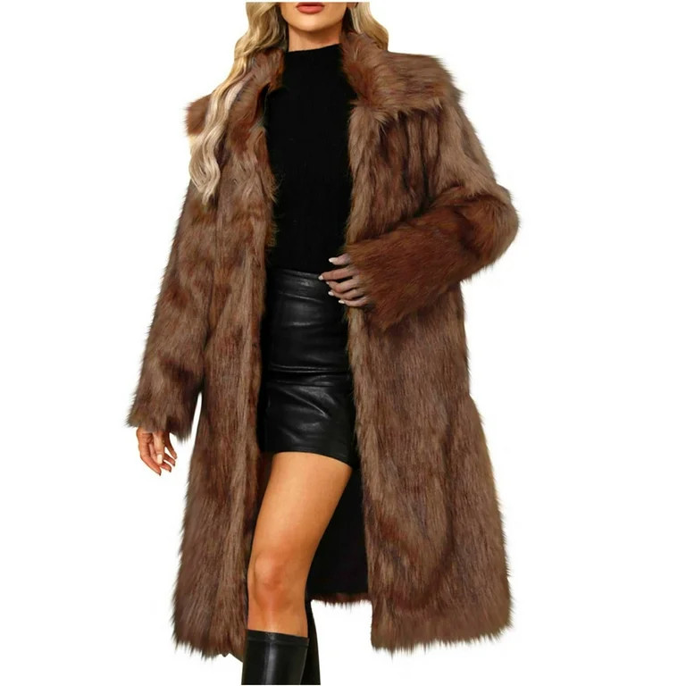 Ofreoo Winter Jackets for Women Faux Fur Coat with Solid V-neck,Holiday,Wedding,Party ,Christmas ... | Walmart (US)