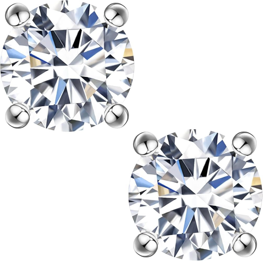 Moissanite Stud Earrings, 0.6ct-2ct DF Color Brilliant Round Cut Lab Created Moissanite Earrings ... | Amazon (US)