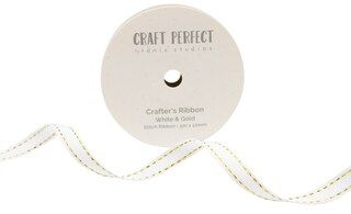 Craft Perfect Grosgrain Ribbon 10mmx5m-White & Gold Stripe | Michaels Stores