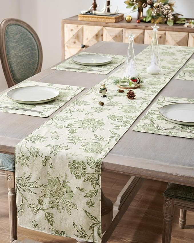 jinchan Linen Table Runner for Kitchen Farmhouse Table Cloth French Country for Party Wedding Bir... | Amazon (US)