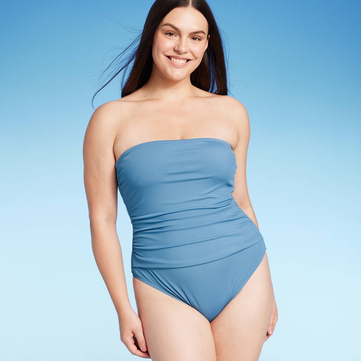 Women's Shirred Ribbed Bandeau Cheeky One Piece Swimsuit - Shade & Shore™ | Target