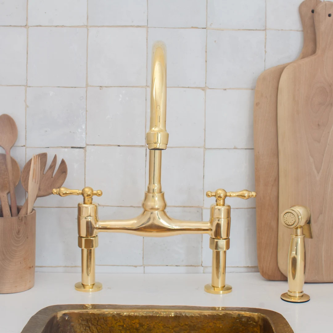 8 Brass Bridge Faucet Unlacquered Brass Faucet Lever - Etsy | Etsy (US)