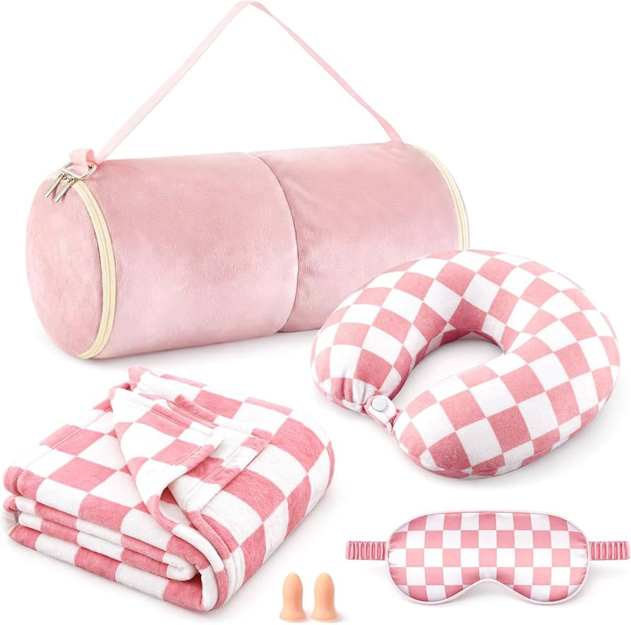 HunnmingRe 5 Pcs Travel Pillow and Blanket Set, 5 in 1 Travel Airplane Compact Includes 40 x 60 I... | Amazon (US)