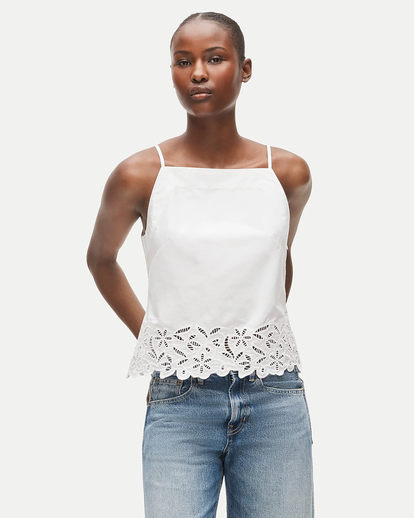 Embroidered high-neck top in cotton poplin | J. Crew US