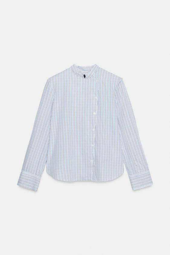 Zara - Zw Collection Plaid Shoulder-Pad Shirt - Brown-Blue - S - Woman | Zara US