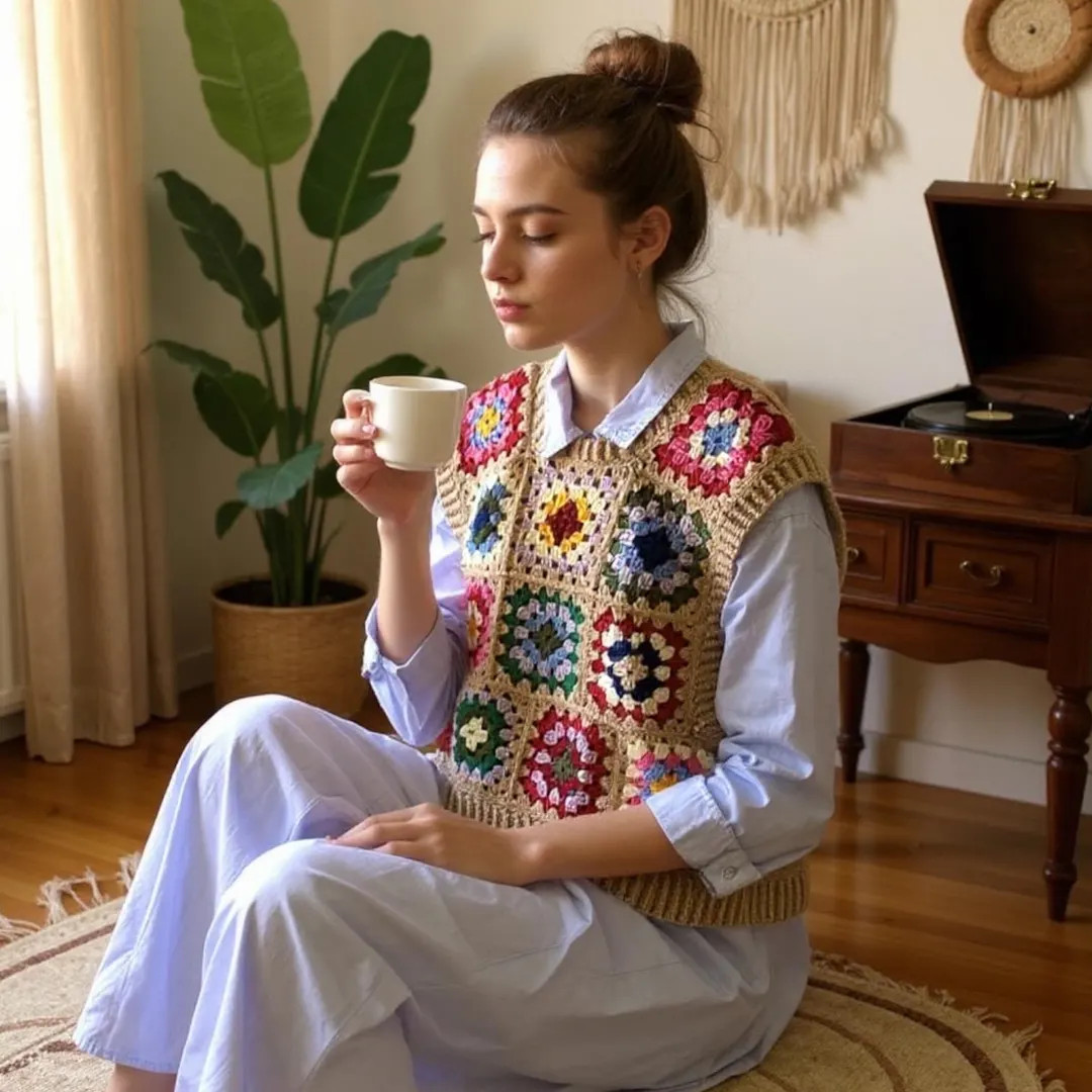 Crochet Sweater Vest, Unisex Boho Chic Sweater Vest, Colorful Patchwork Vest, New Season Trendy V... | Etsy (US)