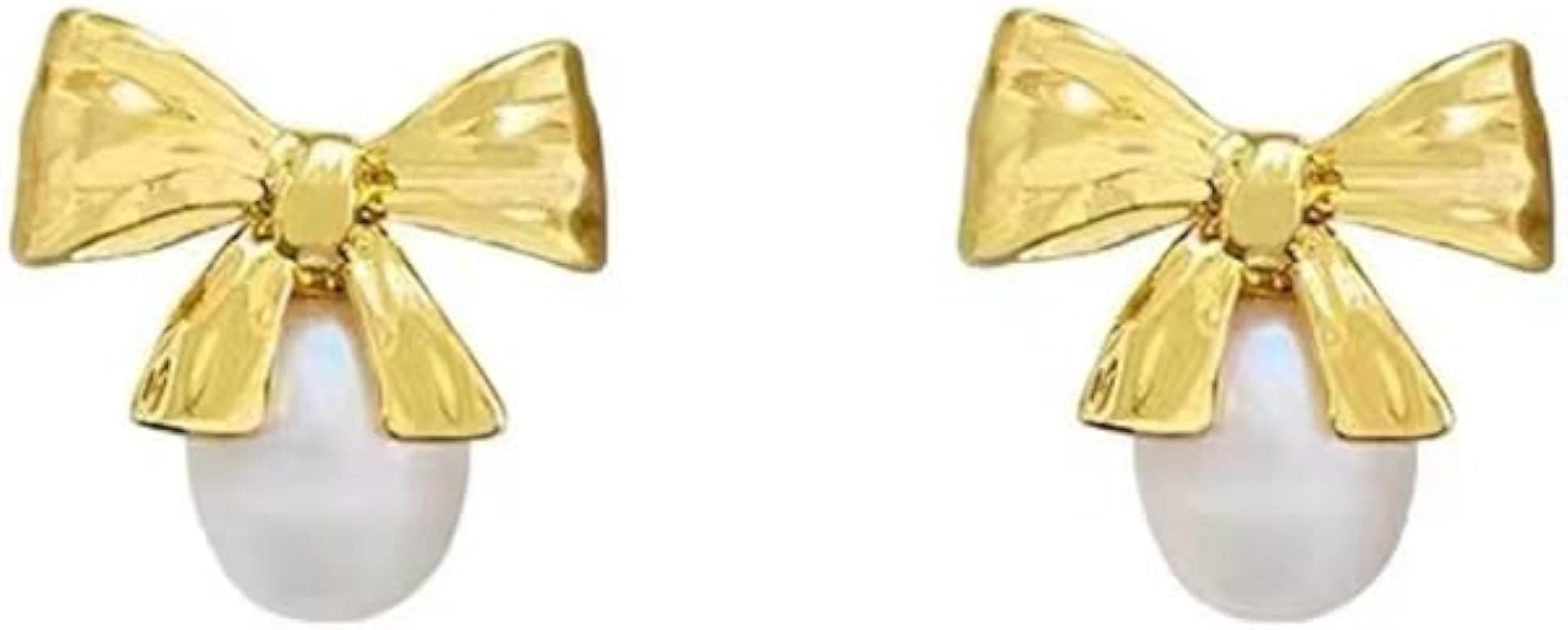 Elegant Pearl Bow Knot Stud Earrings Sterling Silver Pins for Women Girls 14K Gold Plated Butterf... | Amazon (US)