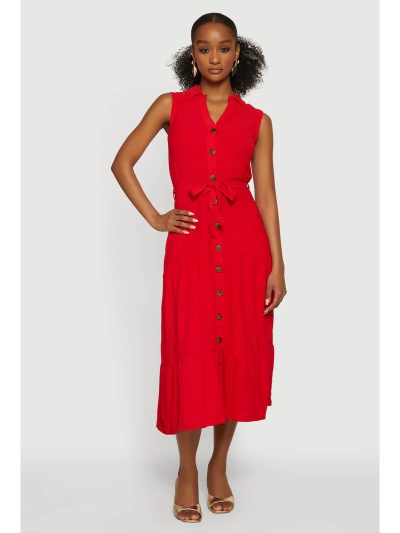 Women's Crepe Knit Sleeveless Tiered Shirt Dress | Walmart (US)