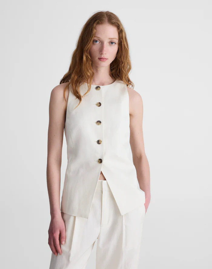 Crewneck Cutaway Vest in Drapey Twill | Madewell