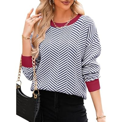 Dokotoo Women's Crewneck Cute Sweaters 2024 Striped Colorblock Fall Winter Knit… | Amazon (US)
