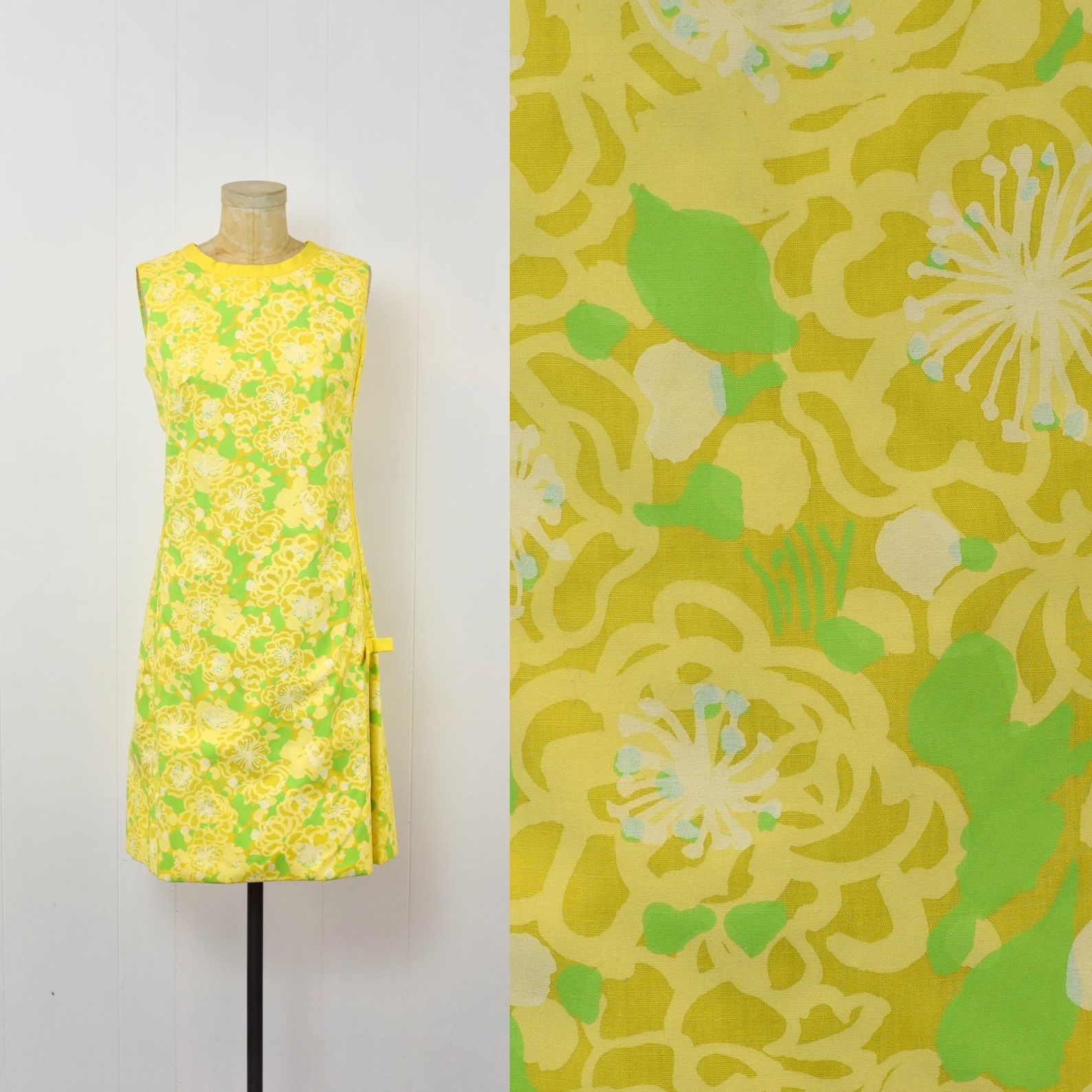 1960s Lilly Pulitzer Yellow Green Floral Print Bow Shift Sun Dress Volup - Etsy | Etsy (US)