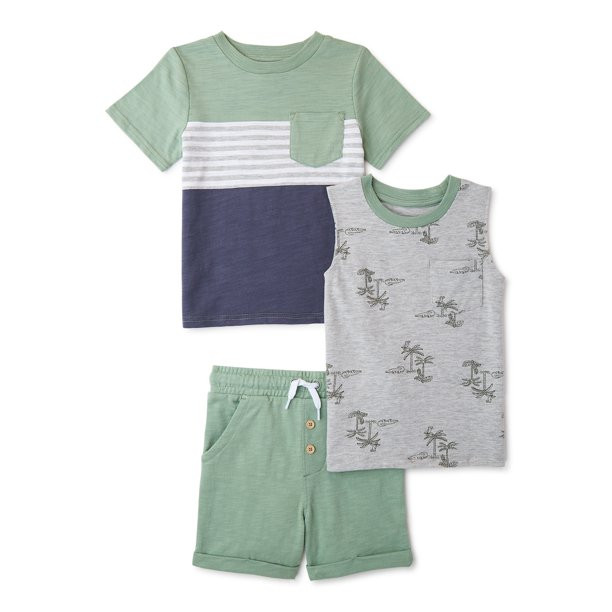 Wonder Nation Baby and Toddler Boy T-Shirt, Tank Top and Shorts Outfit Set, 3-Piece, Sizes 12M-5T... | Walmart (US)