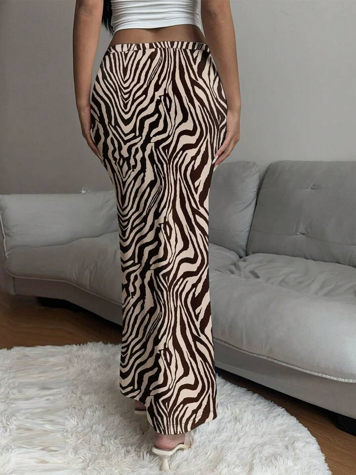 SHEIN SXY Women's Casual Zebra Striped Pattern Bodycon Long Skirt, Suitable For Summer | SHEIN