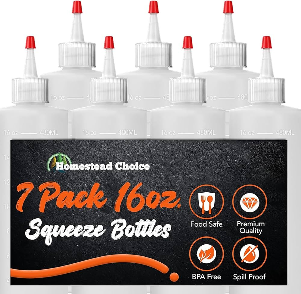 7-pack Plastic Squeeze Bottles for Sauces - 16oz Condiment Squeeze Bottles for Liquids - BPA Free... | Amazon (US)