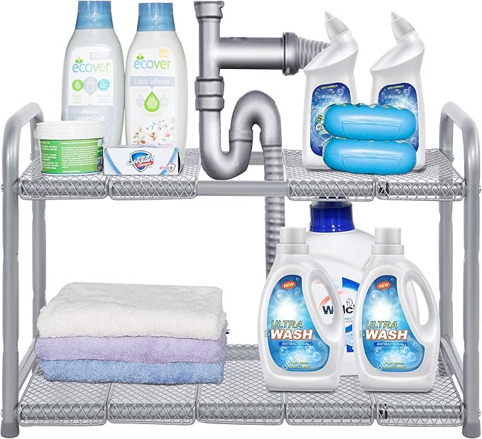 STORAGE MANIAC Under Sink 2 Tier Expandable (Width & Height) Shelf Organizer, Under Sink Organize... | Amazon (US)