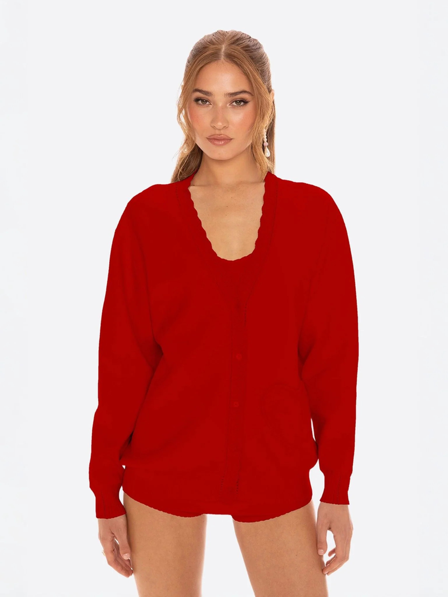 Carrie Cardigan (Red) | Oversized Feminine Knit Cardigan | Nana Jacqueline