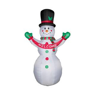 Glitzhome 12 ft. Lighted Inflatable Snowman with Welcome Decor 1125004448 - The Home Depot | The Home Depot