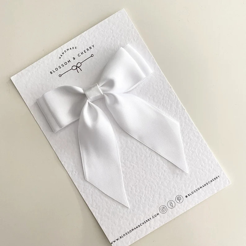 White Satin Short Tail Bow, Bridal Hair Bow, Satin Hair Bow, Satin Bow Hair Clip. - Etsy UK | Etsy (US)