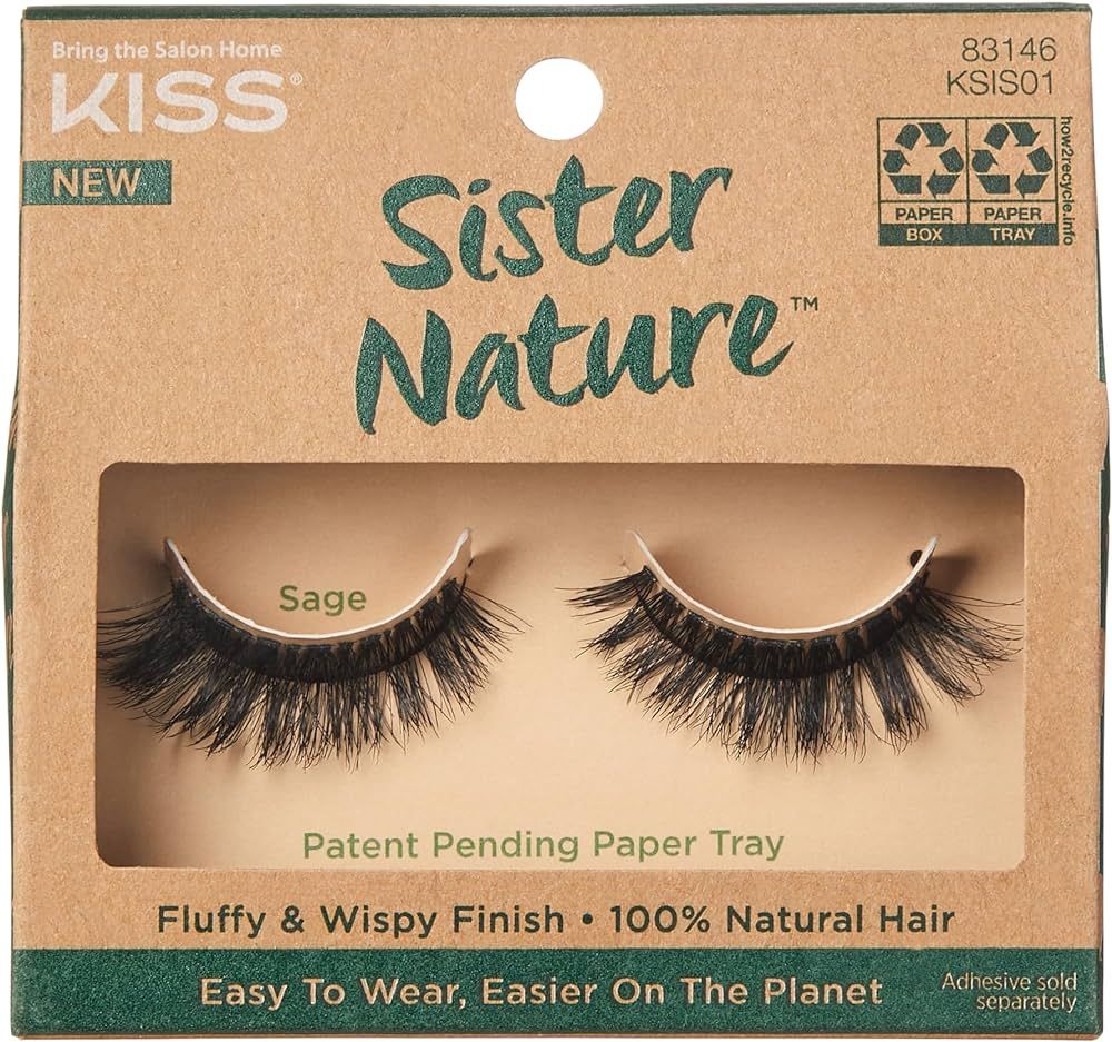 KISS Sister Nature False Eyelashes, Sage', 12 mm, 100% Natural Hair, Recyclable Paper Box, Printe... | Amazon (US)