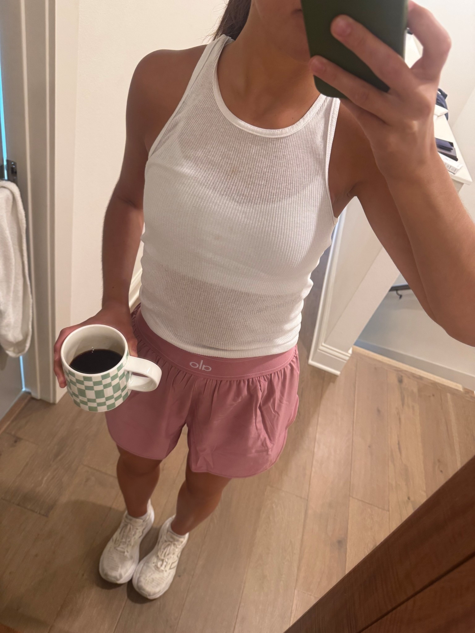 am walk fit 🤸🏻‍♀️
new @Alo Yoga  shorts -  Pink Wild Rose! hanes boy white tank, new balance white sneakers, crz yoga white sports bra 




travel outfit, pilates, yoga, running, activewear, match point shorts, athleisure #LTKFindsUnder50 #LTKStyleTip

#LTKdayinmylife #LTKActive #LTKfitnessgoals