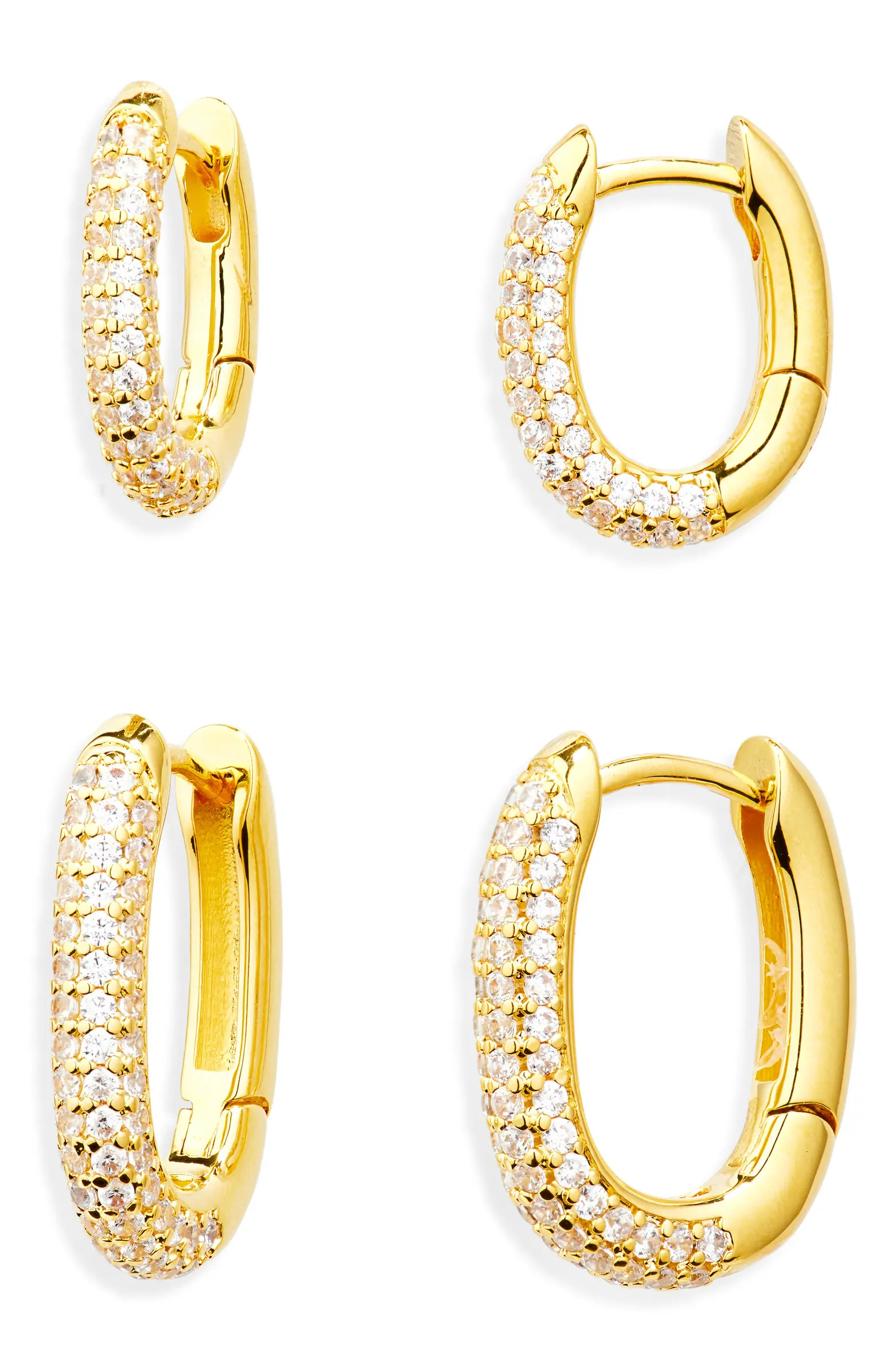 Set of 2 Cubic Zirconia Pavé Oval Huggie Hoop Earrings | Nordstrom