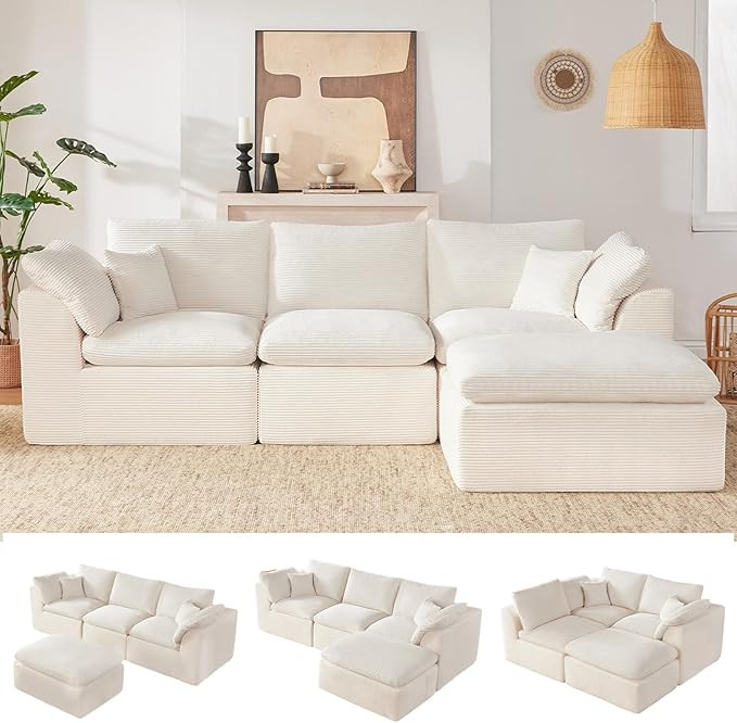 112" Cloud Sectional Couch, Boneless Couches for Living Room, L Shaped Couch with Convertible Ott... | Amazon (US)