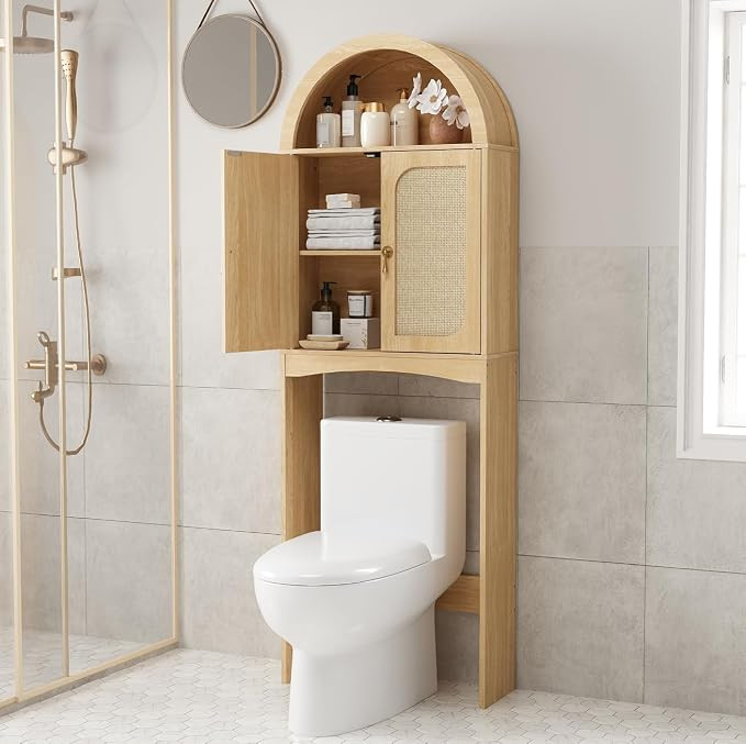 HOOBRO Arched Rattan Over the Toilet Storage Cabinet, 68.1'' Bathroom Organizer with Doors, Bathr... | Amazon (US)