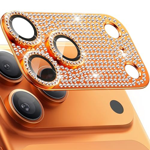 WSKEN for iPhone 17 Pro Camera Lens Protector Diamond Bling - [Not Easy to Fall][Strong Adsorption] Glitter Metal Aluminum Alloy Rear Camera Screen Cover Accessories, Cosmic Orange | Amazon (US)