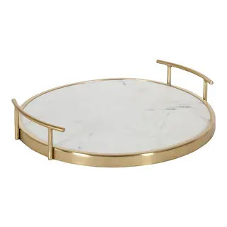 Kate and Laurel Marbury Round Metal Tray (White/Gold - 14" Diameter) | Bed Bath & Beyond
