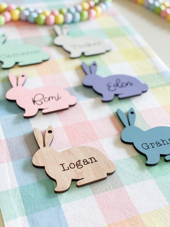 Personalized Easter Basket Tag - Wooden Bunny Easter Name - Easter Name Tag - Easter Table Settin... | Etsy (US)