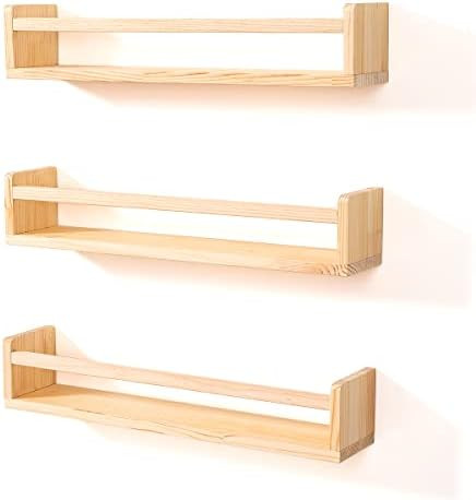 MBYD 24 Inch Floating Bookshelves, Handmade Natural Wood Wall Shelf, Wall Book Shelf for Kitchen Spi | Amazon (US)