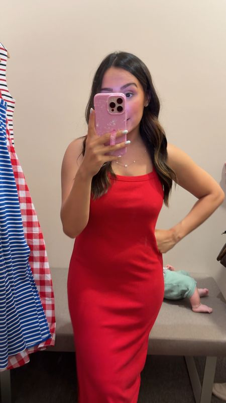 The cutest red midi dress! Wearing a size 4. Took the striped but now need the red! 

#LTKFindsUnder100 #LTKSaleAlert #LTKStyleTip