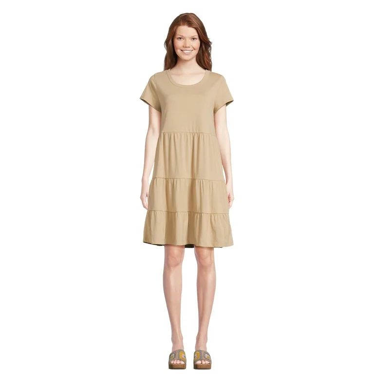 Time and Tru Women's Cotton Knit Tiered Dress, Sizes XS-XXXL | Walmart (US)