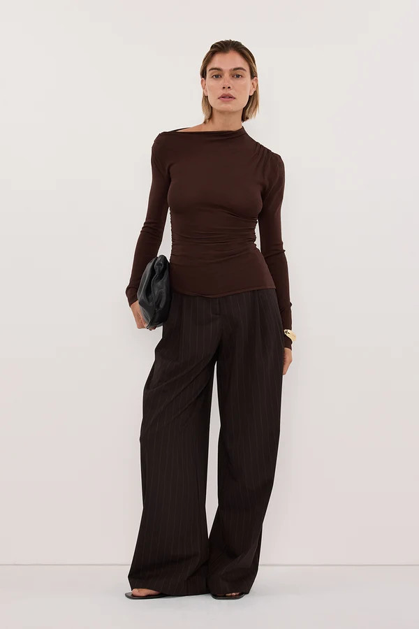 ARIEL CHOC LONG SLEEVE KNIT TOP | DISSH