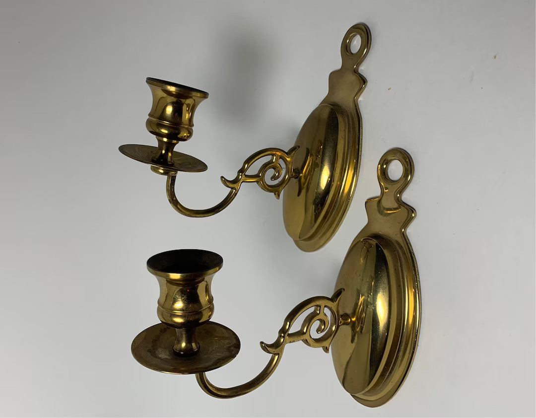 Vintage Solid Brass Candlestick Wall Sconces - Etsy | Etsy (US)