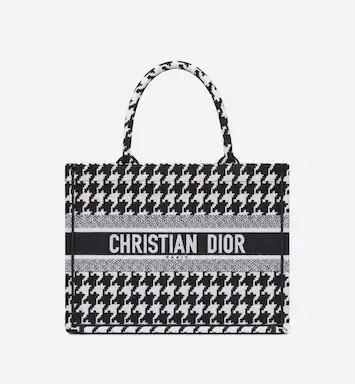 Medium Dior Book Tote Black Macro Houndstooth Embroidery (36 x 27.5 x 16.5 cm) | DIOR | Dior Couture
