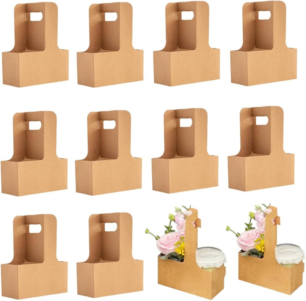 Enorteen 25 Pcs Kraft Paper Flower Gift Bags Handle Bouquet Bags Coffee Drink Carrier Bags Floral... | Amazon (US)
