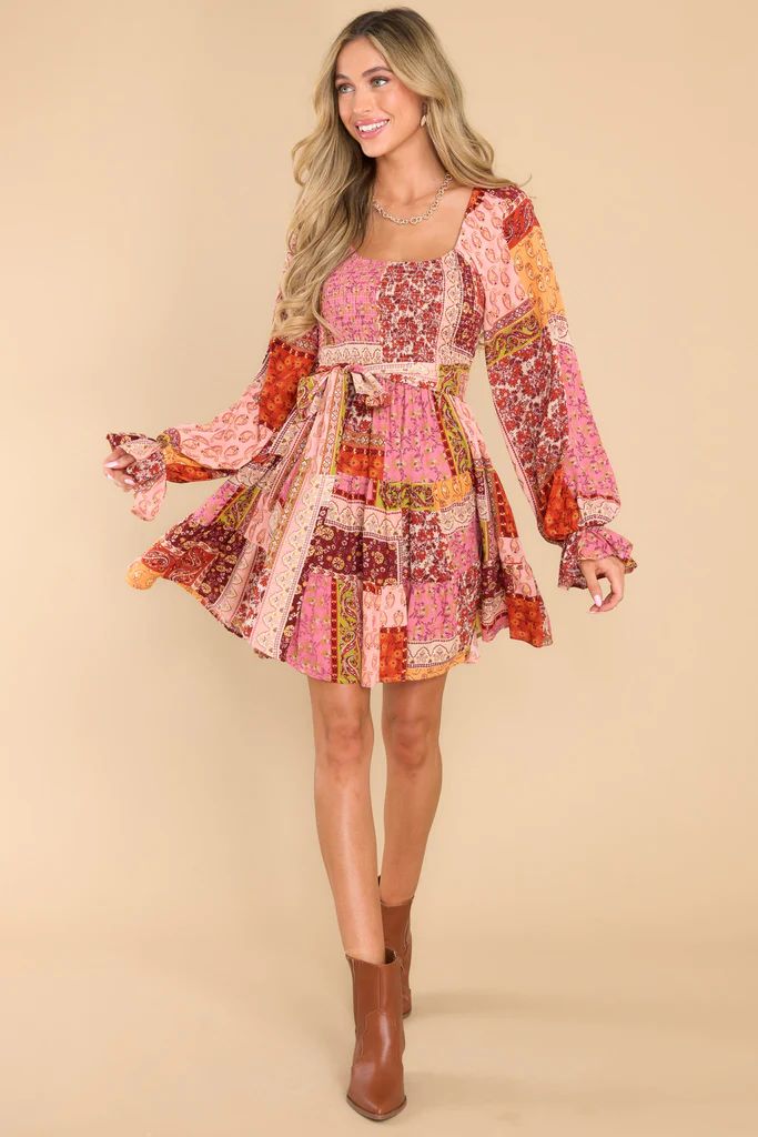 True Meaning Rust Multi Patchwork Print Dress | Red Dress 