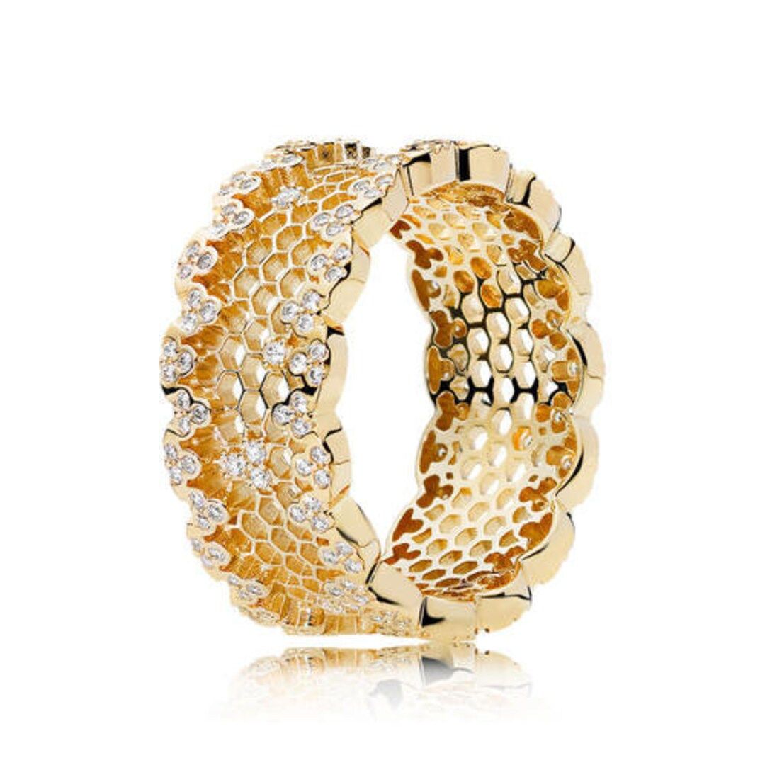 pandora s925 gold shine honeycomb lace rings | Etsy (UK)