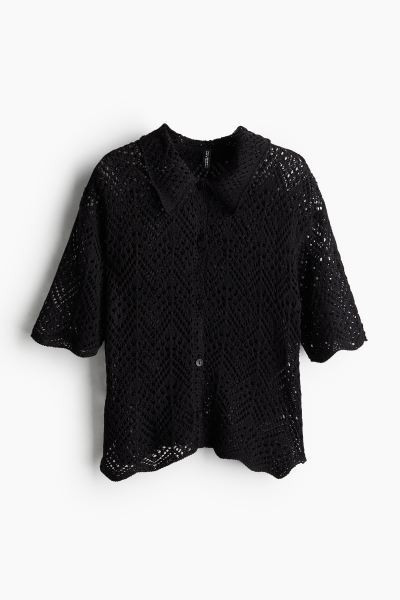 Pointelle-knit Cardigan - Black - Ladies | H&M US | H&M (US + CA)