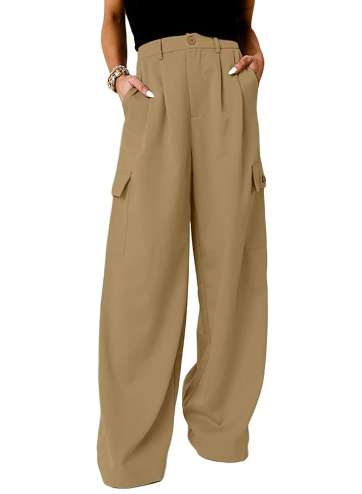 Dokotoo Womens High Waisted Wide Leg Cargo Pants Baggy Casual Trendy Work Pants with 4 Pockets | Amazon (US)