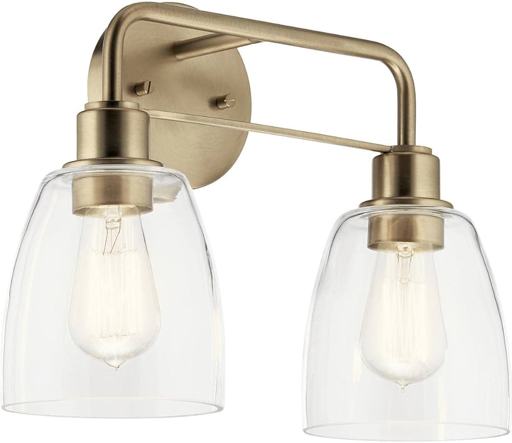 Kichler, Meller 15.25 Inch 2 Light Vanity Light with Clear Glass in Champagne Bronze, 55101CPZ | Amazon (US)