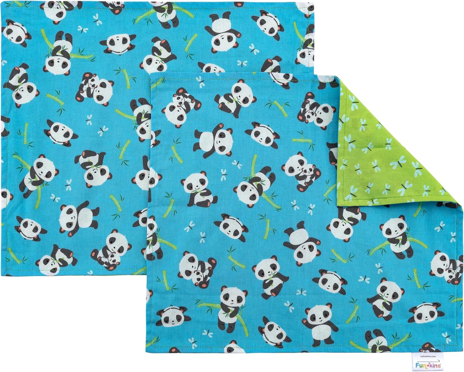 Funkins Reusable Cloth Placemats for Kids & Lunch Boxes | Reusable, Machine Washable, Eco-Friendly | 15"x13", 2-ply, Thick, Absorbent, Durable | Set of 2 Placemats (Pandas) | Amazon (US)