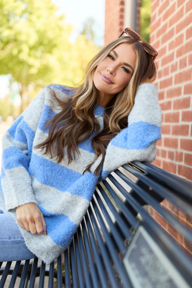 Baylor Blue Striped Boucle Sweater Amber Massey X Pink Lily | Pink Lily