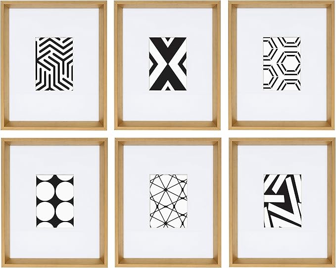 Kate and Laurel Calter 6 Framed Modern Black and White Geometric Abstract Art Prints, Gold | Amazon (US)