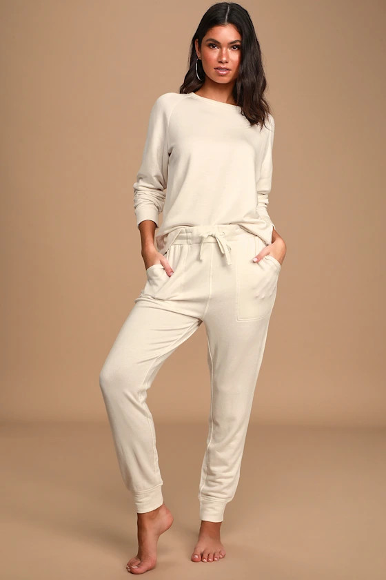 Get Lounge-y Cream Drawstring Joggers | Lulus (US)