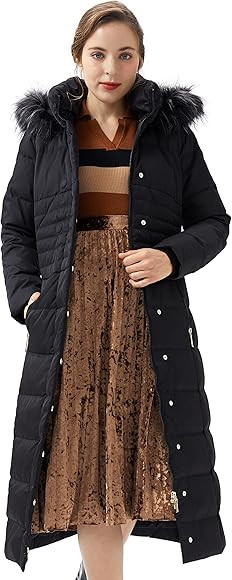 Orolay Women Warm Down Jacket with Hood Fur Long Puffer Coat | Amazon (US)