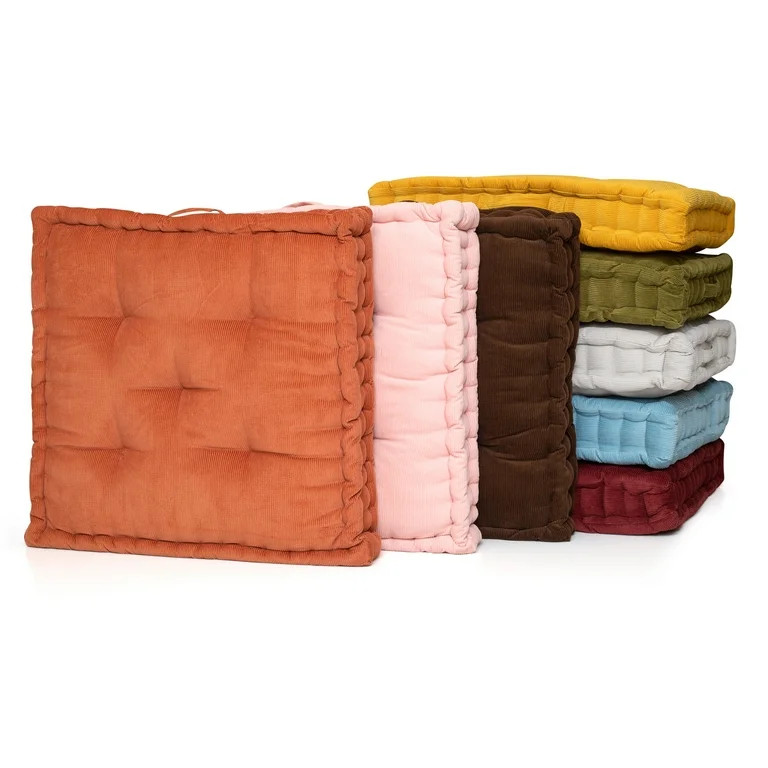 Better Homes & Gardens Corduroy Tufted Square Floor Cushion, 24" x 24" Smoke - Walmart.com | Walmart (US)