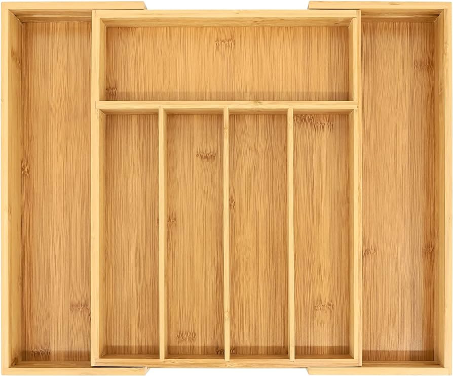 VaeFae Bamboo Drawer Organizer, Expandable Silverware Drawer Organizer and Cutlery Tray, Utensil ... | Amazon (US)